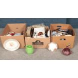 Three boxes of miscellaneous. Sadler, Royal Albert, Ridgway examples etc