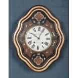 A French Mahogany wall clock by L.Seguin, inlayed with a mother of pearl decoration and enamel dial.