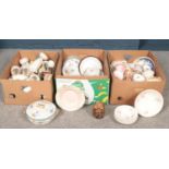 Three boxes of miscellaneous. Teapots, vases, dinnerwares examples etc