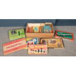A box of vintage board games. Including monopoly, Subbuteo, frustration, etc.