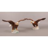 Two Beswick Bald Eagles figurines. No. 1018. One figurine has a cracked wing all the way across