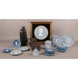 A collection of Wedgwood. Jasperware trinkets, pin dishes, plates, mugs, National Savings