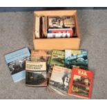 A box of mostly hardback railway books.
