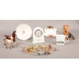 A group of ceramic's. Sylvac Yorkshire Terrier dog 5027, Aynsley 'Little Sweetheart' mantle clock,