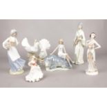 A collection of figurines. Coalport 'Birthday Wishes', Porceval Villamarchante White Doves, Norcroft