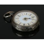 A Continental silver fob watch. Stamped 935.