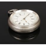 A Victorian silver cased centre seconds chronograph pocket watch, assayed Birmingham 1896. No key,