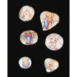 A group of six 18th century naïve metal enameled miniature plaques. Condition good. Largest plaque