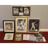 A selection of signed / unsigned sporting photos, mainly cricket including Tiger Woods etc. Tiger