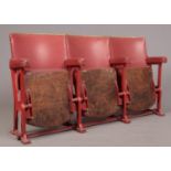 A row of 3 vintage vinyl covered cinema seats. (Width 159cm, Depth 47cm).