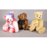 Three modern jointed teddy bears by Charlie Bears. 'Forever' 'Brit' designed by Heather Lyell. '