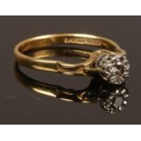 A vintage 18ct gold solitaire ring. Size M. Weight 1.94g.