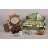 A group of collectables. Wade ceramic Tortoise & Hedgehog ornament, Osram Party lights (boxed),
