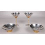 Stuart Devlin for Viners pair of stainless steel chalices and bowls.