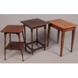 Three occasional tables. Including an oak barley twist occasional example.