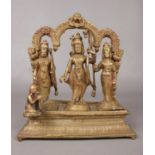 A cast metal multi figured statue of Hindu deities. H: 15cm, W:22cm, D: 9cm. Condition fair.