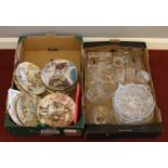 Two boxes of miscellaneous. Cut crystal glassware candlesticks, bowls, drinking glasses examples