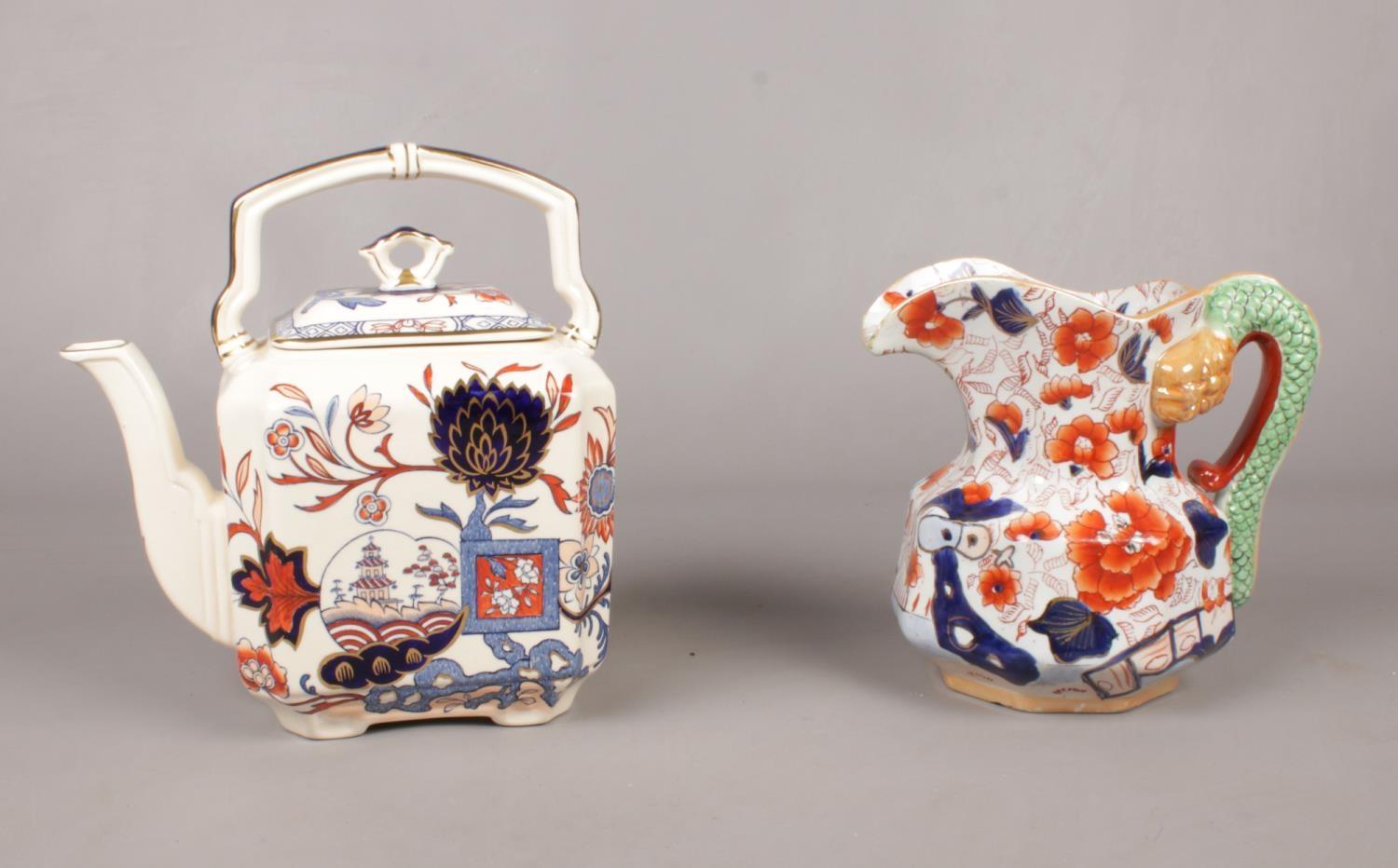 A group of Mason's ceramic's. Octagonal Hydra Jug, 'Oriental kettle, 'Franklin' & 'Prince of