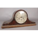 A 'Gustav Becker' eight day wooden mantel clock with Westminster chime. H: 23cm, W: 50cm, D: 17cm.