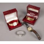 A collection of wristwatches. Includes two boxed Rotary quartz wristwatches, a Sekonda manual and