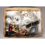 A box of costume jewellery. Including Accurist wristwatch, ladies dress watch, etc.