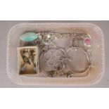 A collection of silver jewellery oddments. Including five pairs of earrings, chains, etc