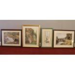 Four framed and glazed prints - comprising of three prints depicting a maiden in a landscape as