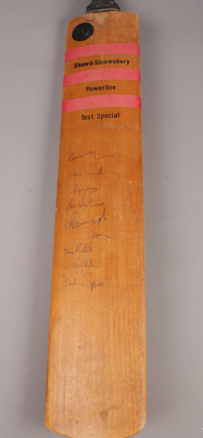 A YCCC Sweater, 'The Harrop Trophy' & a signed Shaw & Shrewsbury Test Special Cricket Bat. Trophy: - Image 3 of 3