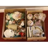 Two boxes of mixed ceramics. Include Coalport, Franklin Porcelain, Sadler, Royal Worcester etc.