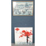 A canvas and framed print. Comprising of a framed 'Bernard Buffet' print of a harbour scene & a