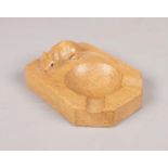 Robert ' Mouseman ' Thompson Hand Carved Oak Ash Tray with Long Tailed Mouse.