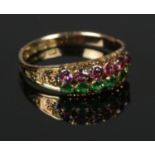 A Victorian 12ct gold pink & green stone ring. Size S. Assayed Birmingham 1872