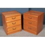 A pair of Teak G Plan EGomme Garrick bedside chest of 3 drawers. (64cm x 50cm x 45cm)