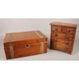 An oak apprentice chest of 2 over 3 drawers along with mahogany writing slope. Writing slope