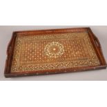 An Anglo Indian Mahogany inlaid ivory twin handled serving tray.(61cm width, 36cm depth)