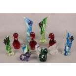 A collection of coloured art glass animals. Including fish, bears, etc.1
