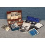 A collection of boxed cutlery. Cooper Bros & Sons ltd Sheffield canteen of cutlery, J. Sanderson &