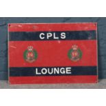 An aluminium Royal Engineers Corporals Lounge sign.