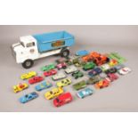 A 'Tri-ang' tin plate lorry together with a box of assorted dye cast vehicles - comprising of Corgi,