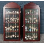 Two Display cases of Collectors Spoons. Whitby, Skegness, Perranporth, York examples etc