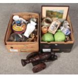 Two boxes of miscellaneous. Includes Chad Valley spinning top, wooden cannon, Aynsley etc.