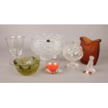 A collection of glassware. Includes Mariscal fish vase, rummer, paperweight etc.