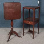 An Edwardian mahogany night stand along with a mahogany snap top table.