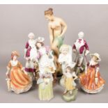 A quantity of ceramic figures. Including large plaster cast semi nude maiden, etc.