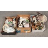 Three boxes of miscellaneous. Shelley, Empire ware, Johnson Bros examples etc