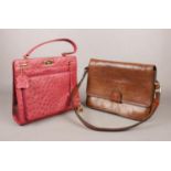 A Braun Buffel ostrich leather handbag, along with a leather satchel type bag.