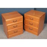 A pair of Teak G Plan EGomme Garrick bedside chest of 3 drawers. (64cm x 50cm x 45cm)