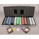 A cased poker set.