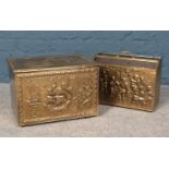 A Brass Coal/Log box (11cm height, 16cm width, 10cm depth) & Brass letter rack (10cm height, 14cm