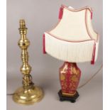 Two table lamps. Including ceramic red ground with gilt decoration example, etc.